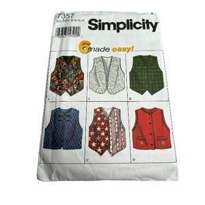 3/$15 or 5/$20 Simplicity vests 6 easy made patterns 7357
